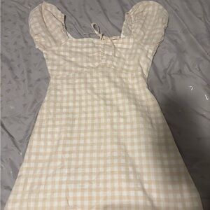 Lulus Cream and White Patterned Gingham Dress